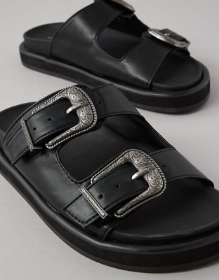 AE Western-Buckle Vegan Leather Sandal