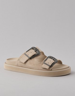 AE Western-Buckle Vegan Suede Sandal