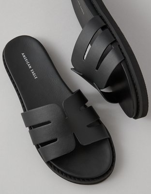 AE Cutout-Strap Vegan Leather Slide Sandal