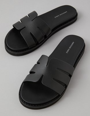 AE Cutout-Strap Vegan Leather Slide Sandal