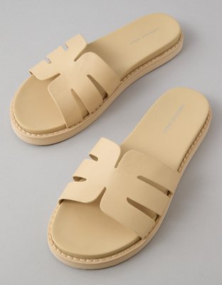 AE Cutout-Strap Vegan Leather Slide Sandal