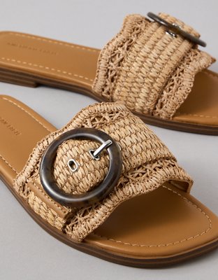 AE Raffia Buckle Slide Sandal