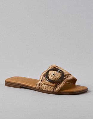 AE Raffia Buckle Slide Sandal
