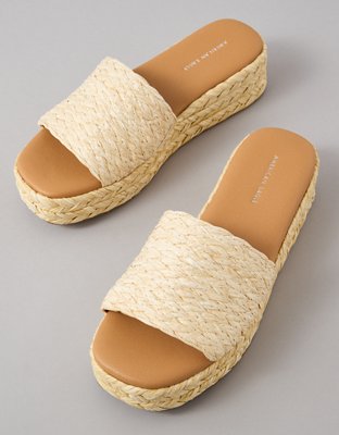 AE Raffia Espadrille Flatform Slide Sandal