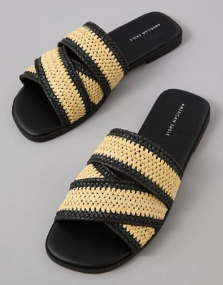 AE Two-Tone Raffia Slide Sandal