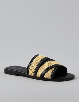 AE Two-Tone Raffia Slide Sandal