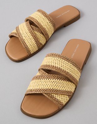 AE Two-Tone Raffia Slide Sandal