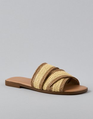AE Two-Tone Raffia Slide Sandal