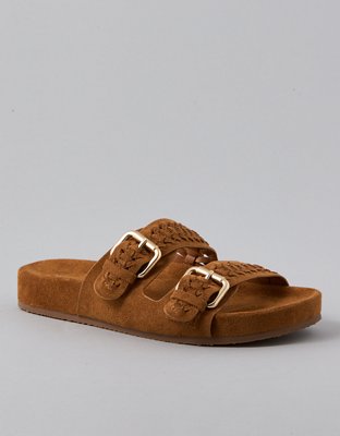 AE Sueded Double Buckle Slide Sandal