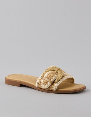 AE Raffia Buckle Slide Sandal