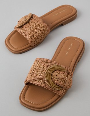 AE Raffia Buckle Slide Sandal