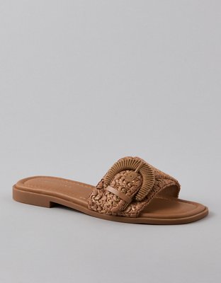 AE Raffia Buckle Slide Sandal