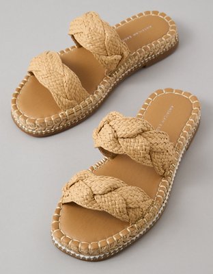 AE Double Strap Raffia Slide Sandal
