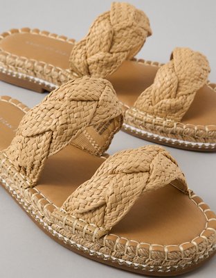 AE Double Strap Raffia Slide Sandal