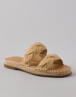 AE Double Strap Raffia Slide Sandal