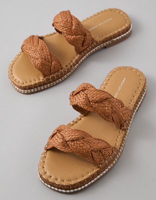 AE Double Strap Raffia Slide Sandal