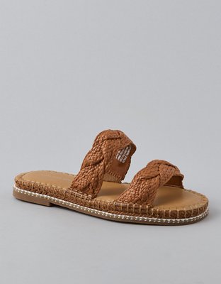 AE Double Strap Raffia Slide Sandal