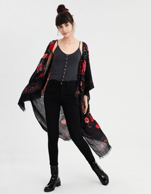 aeo fringe midi kimono