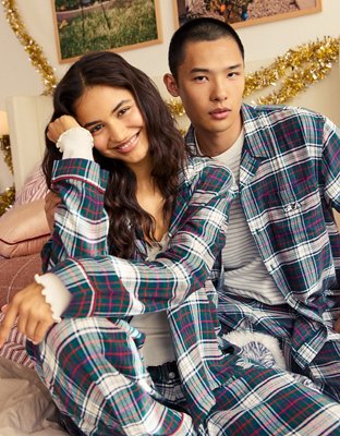 AE Slow Morning Snoopy Flannel Long-Sleeve PJ Top