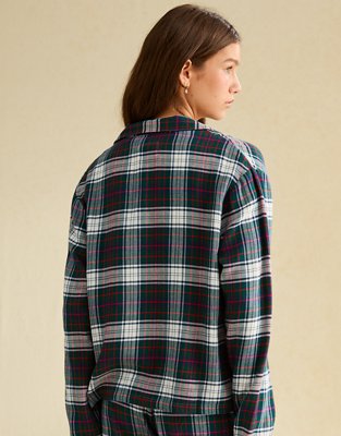 AE Slow Morning Snoopy Flannel Long-Sleeve PJ Top