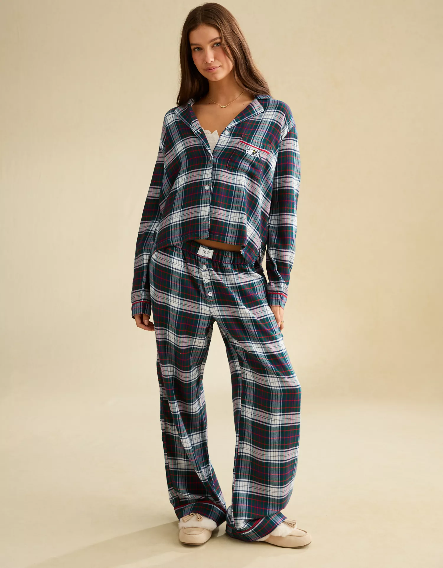 AE Slow Morning Snoopy Flannel Long-Sleeve PJ Top - thumbnail 2