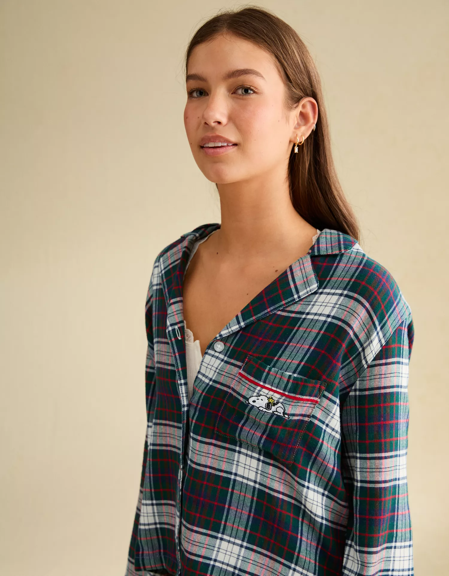 AE Slow Morning Snoopy Flannel Long-Sleeve PJ Top - thumbnail 5