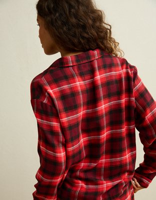 AE Slow Morning Flannel Grinch Long Sleeve PJ Top