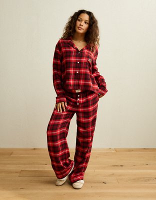 AE Slow Morning Flannel Grinch Long Sleeve PJ Top