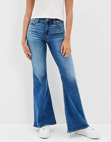 Knee-rip Edition in Blue MW Denim Tall 11 High-rise Flare Jeans In Eversfield Wash Womens Clothing Jeans Flare and bell bottom jeans 