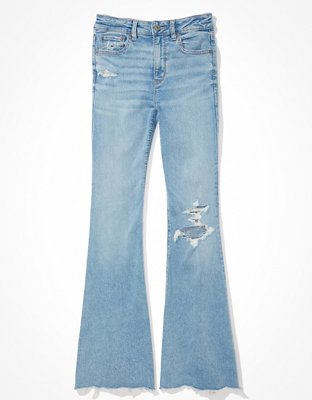 American Eagle Women's Next Level Ripped Low Rise Flare Jeans