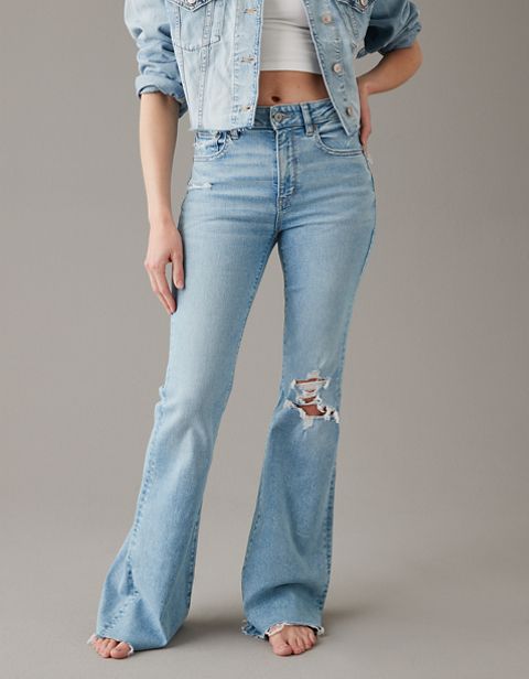 Женские джинсы American Eagle AE Next Level Ripped Super High-Waisted Flare Jean
