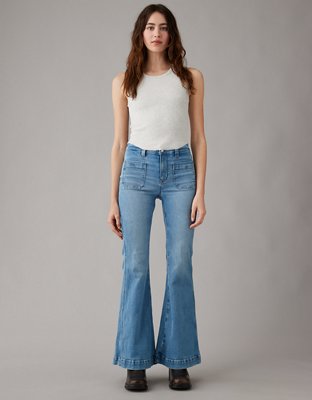 Shop AE Next Level Super High-Waisted Flare Jean online