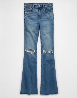 AE Next Level Super High-Waisted Ripped Flare Jean