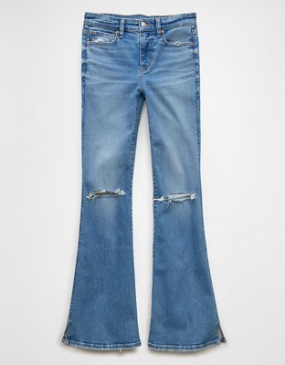 AE Stretch High-Waisted Ripped Flare Jean