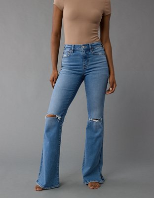 AE Stretch High-Waisted Ripped Flare Jean