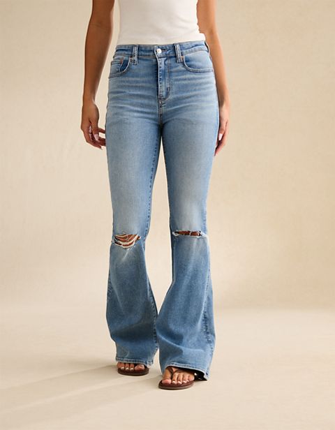 Женские джинсы American Eagle AE Next Level Ripped Super High-Waisted Flare Jean
