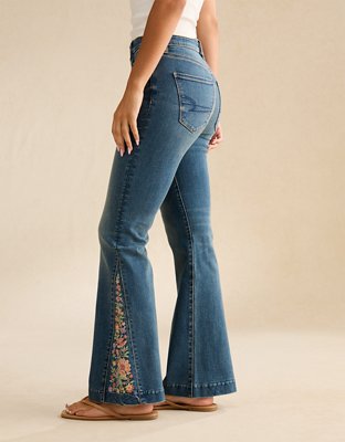 AE Super High-Waisted Embroidered Flare Jean | American Eagle