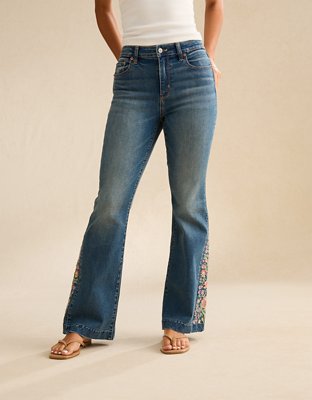 AE Super High-Waisted Embroidered Flare Jean | American Eagle