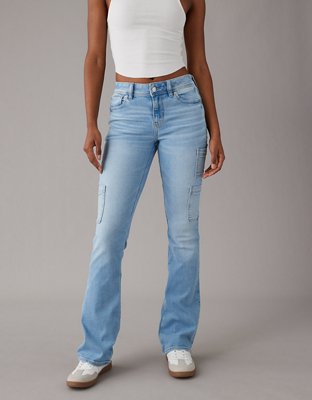 Distressed Low Rise Totally Shaping Stretch Denim Relaxed Bootcut