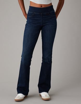 Women High Waist Jeans Slim Fit Casual Bell Bottom Pants Pockets
