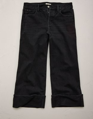 Женские джинсы American Eagle AE77 Premium Wide Crop Cuff, цвет: Чёрный варёный — фото 3