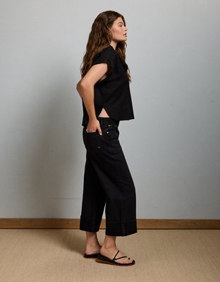 Женские джинсы American Eagle AE77 Premium Wide Crop Cuff, цвет: Чёрный варёный — фото 5