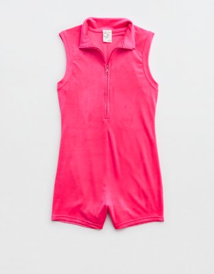 OFFLINE By Aerie Bright Lights Velour Zip Up Romper