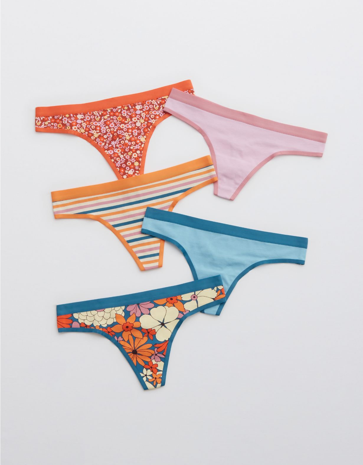 Aerie Cotton FlatElastic Thong Underwear 5-Pack