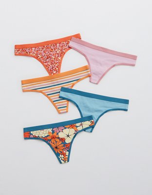 Aerie Cotton FlatElastic Thong Underwear 5-Pack