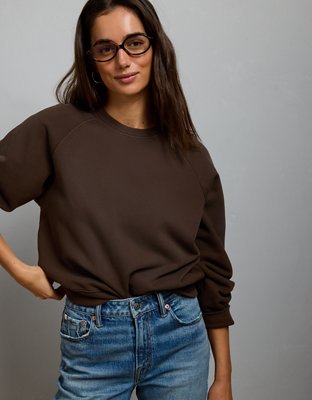 Женская толстовка American Eagle AE77 Lightweight Terry Fleece Raglan, цвет: Тёмный коричневый — фото 7
