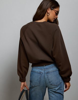 Женская толстовка American Eagle AE77 Lightweight Terry Fleece Raglan, цвет: Тёмный коричневый — фото 2