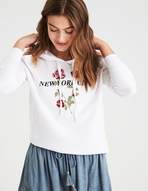Женские худи American Eagle AE NYC EMBROIDERED COLD SHOULDER