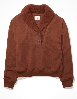 Женские худи American Eagle AE Sherpa Collared Henley Sweatshirt — фото 3