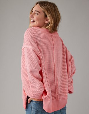 AE Big Hug Sweatshirt Extragrande con Escote V y Textura Tipo Waffle